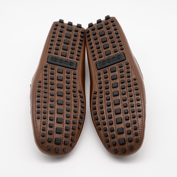 8G 8.5 US Gucci Interlocking G Leather Moccasin Driver Brown Loafers Leather - Picture 6 of 12